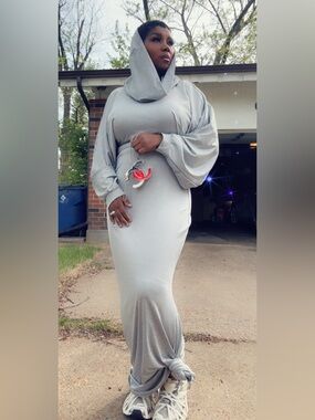 Elegant Light Gray Draped Sleeve Maxi 2 pc set